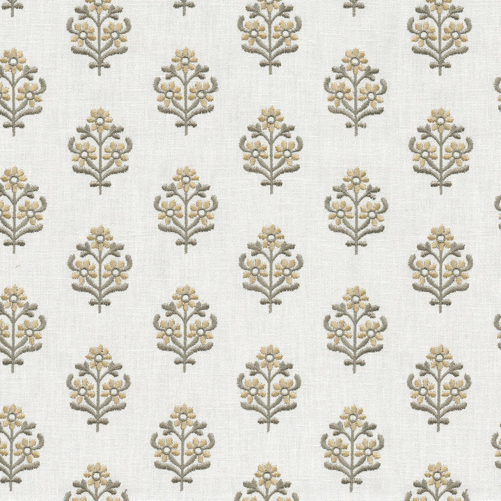 Floral Sprig Emb Mineral 412382 by PKL Studio Designer Fabric Base 50% polyester, 50% cotton Emb: 100% polyester India 6000 Horizontal: 4.5 and Vertical: 3 55 - Swanky Fabrics -