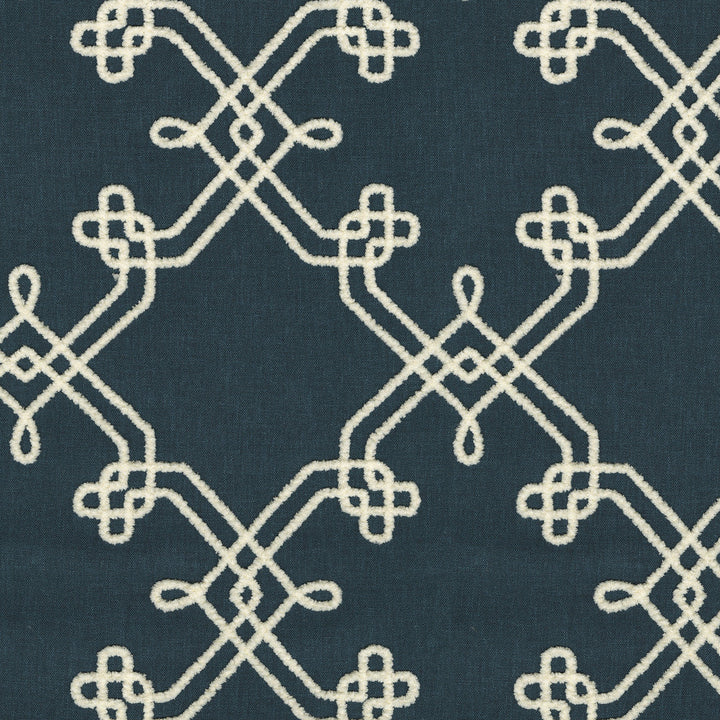 Dynasty Emb Indigo 412443 by PKL Studio Designer Fabric Base 60% polyester, 30% cotton, 10% linen Emb: 100% polyester India 51000 Horizontal: 8.75 and Vertical: 9.25 55 - Swanky Fabrics -