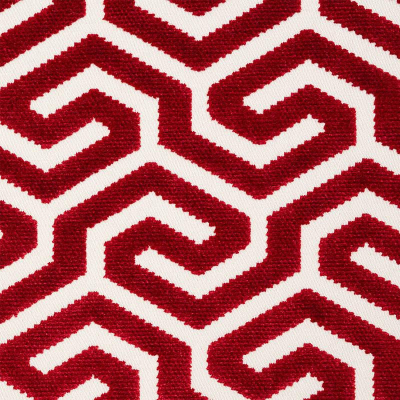 Ming Fret Velvet Red 73105 by Schumacher Designer Fabric Cut & Patterned Velvets 3.75" - Swanky Fabrics -