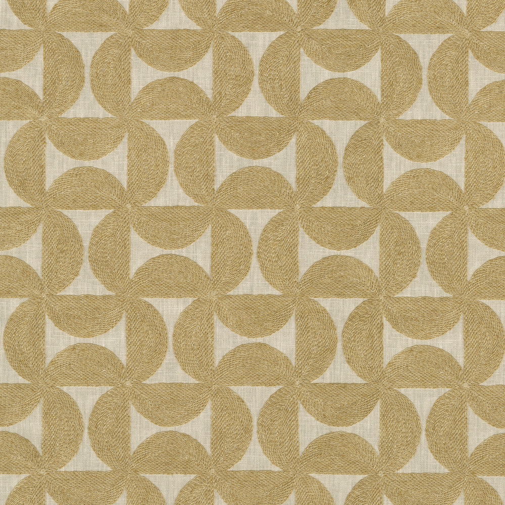 Pinwheels Emb Gold 412490 by PKL Studio Designer Fabric Base 52% polyester, 48% cotton Emb 60% polyester, 25% cotton, 15% linen India 51000 Horizontal: 4.5 and Vertical: 4.63 55 - Swanky Fabrics -