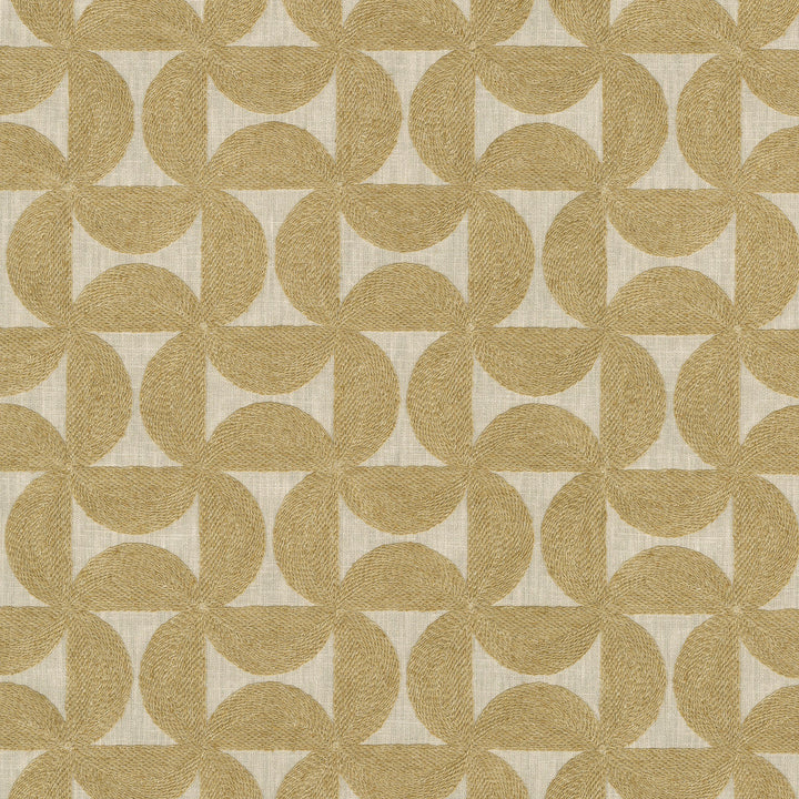Pinwheels Emb Gold 412490 by PKL Studio Designer Fabric Base 52% polyester, 48% cotton Emb 60% polyester, 25% cotton, 15% linen India 51000 Horizontal: 4.5 and Vertical: 4.63 55 - Swanky Fabrics -