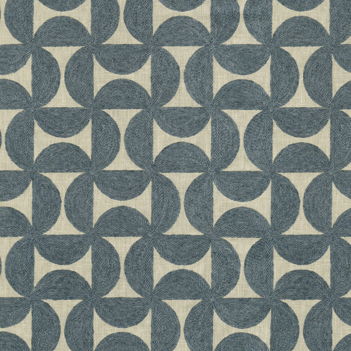 Pinwheels Emb Indigo 412493 by PKL Studio Designer Fabric Base 52% polyester, 48% cotton Emb 60% polyester, 25% cotton, 15% linen India 51000 Horizontal: 4.5 and Vertical: 4.63 55 - Swanky Fabrics -