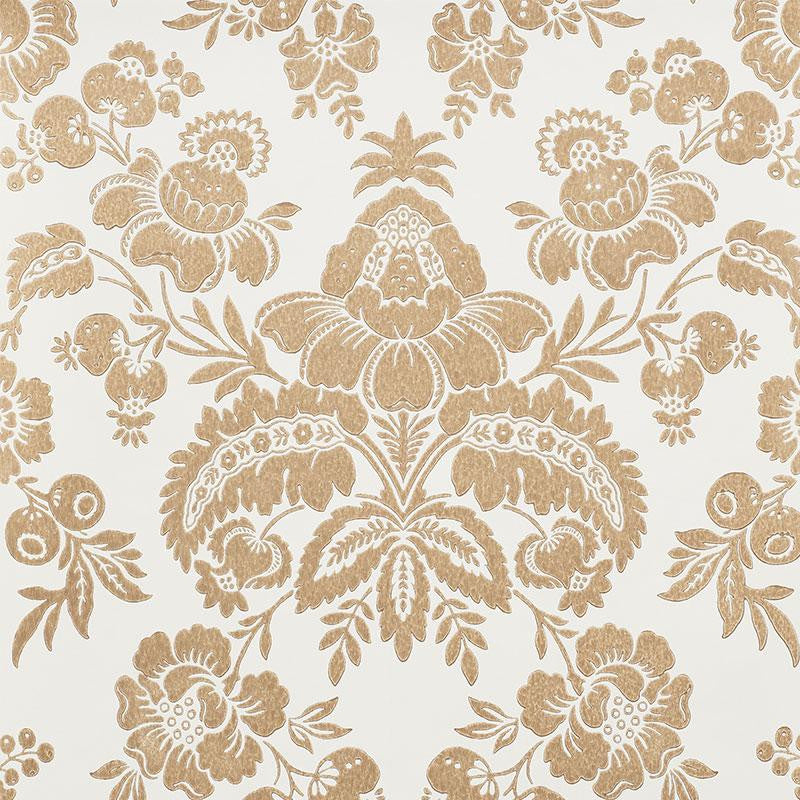 Simone Damask Gold 5009610 by Schumacher Designer Wallpaper New Traditional 10.5" - Swanky Fabrics -