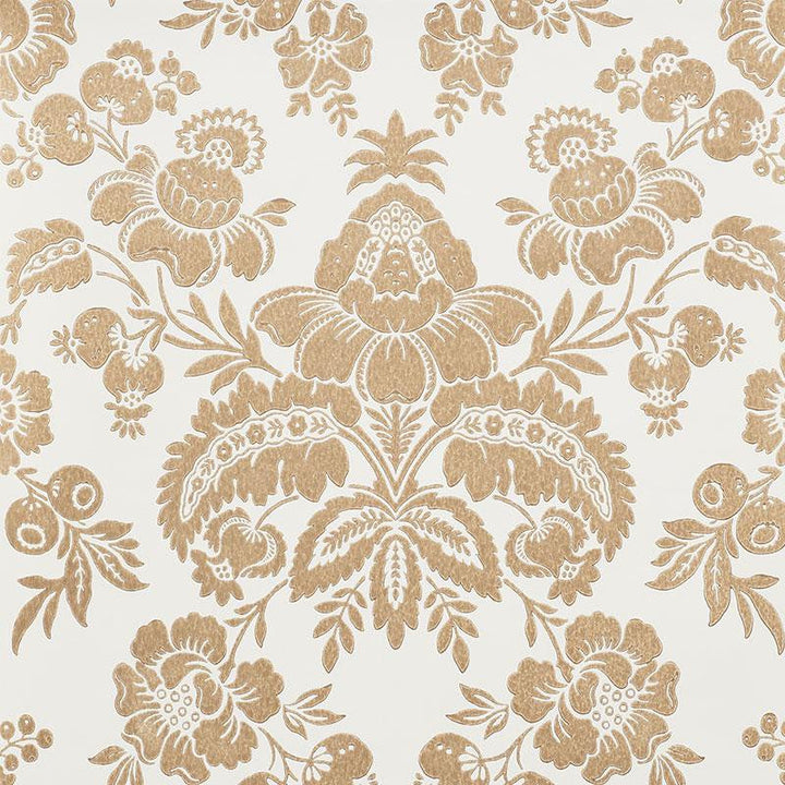 Simone Damask Gold 5009610 by Schumacher Designer Wallpaper New Traditional 10.5" - Swanky Fabrics -