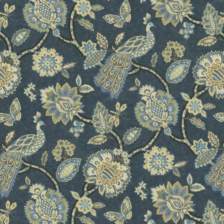 Pheasant & Fleur Navy 412600 by PKL Studio Designer Fabric 100% cotton Pakistan 51000 Horizontal: 13.5 and Vertical: 25.25 54 - Swanky Fabrics -