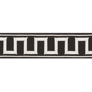 Schumacher Trim Greek Key Embroidered Tape White On Black 70802