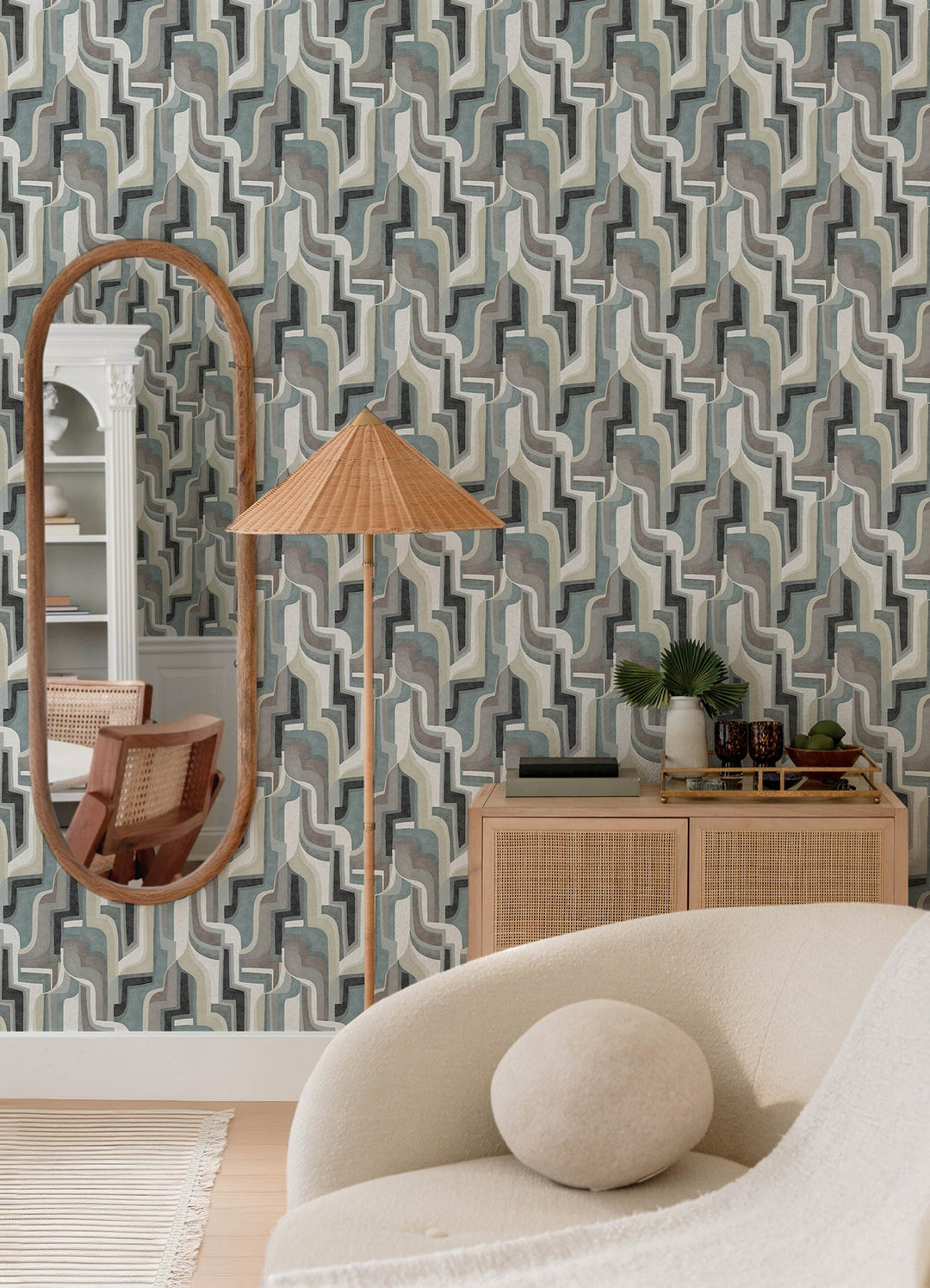 Tulum Denim Surreal Shapes Wallpaper by A-Street Prints Designer