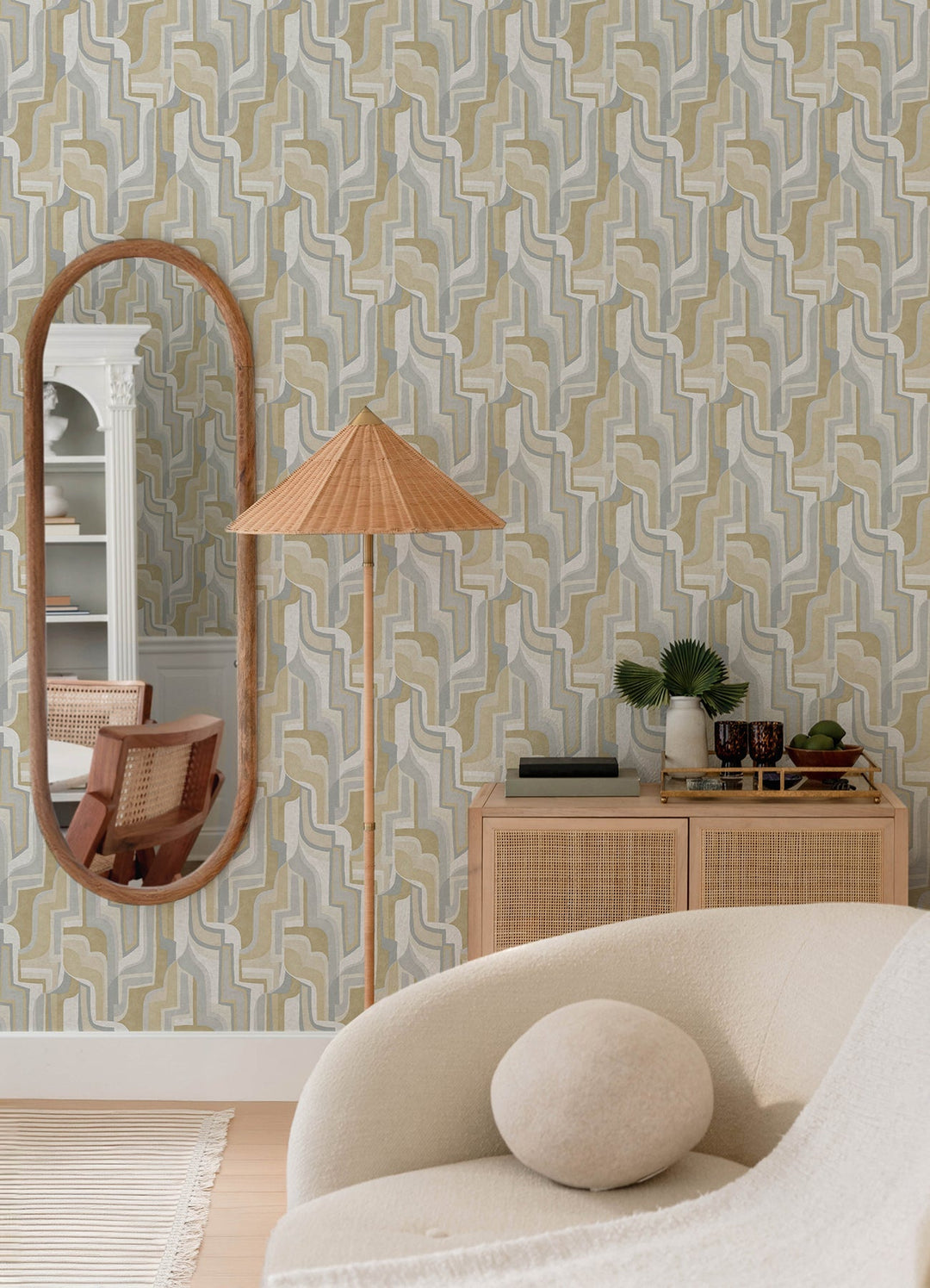 Tulum Khaki Surreal Shapes Wallpaper by A-Street Prints Designer