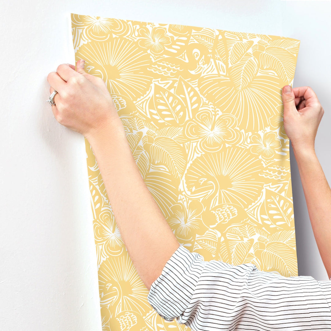 Idalia Yellow Floral Flamingo Wallpaper by A-Street Prints Designer