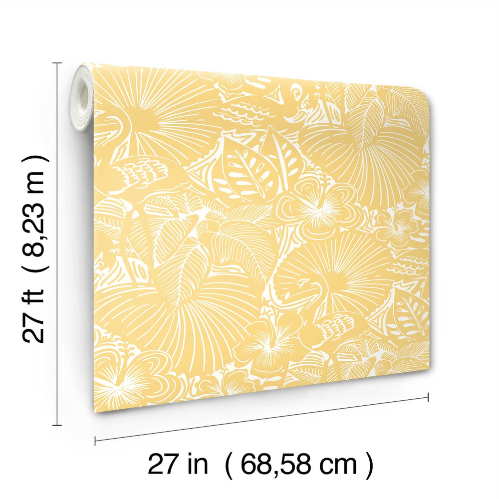 Idalia Yellow Floral Flamingo Wallpaper by A-Street Prints Designer
