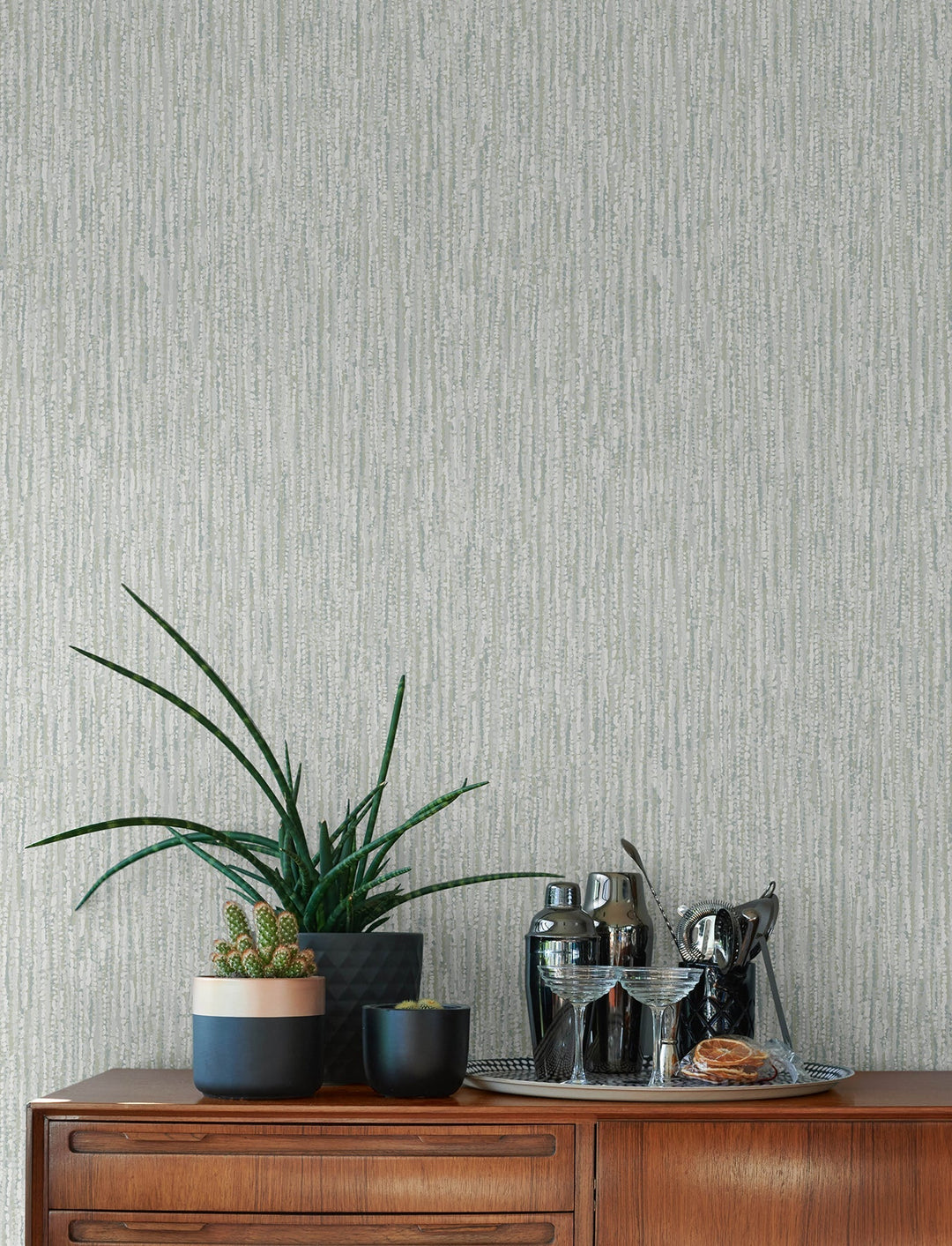 Corliss Light Grey Beaded Strands Wallpaper by A-Street Prints Designer