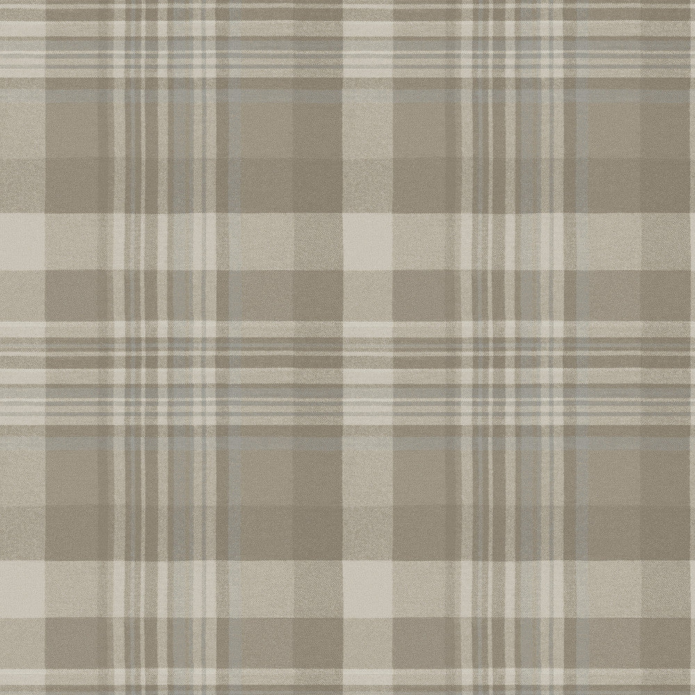 Dutton Plaid Light Brown Wallpaper by Chesapeake Designer Yellowstone Covers about 56.4 square feet 20.5-in by 33-ft long roll Prepasted 20.5 - Swanky Fabrics -