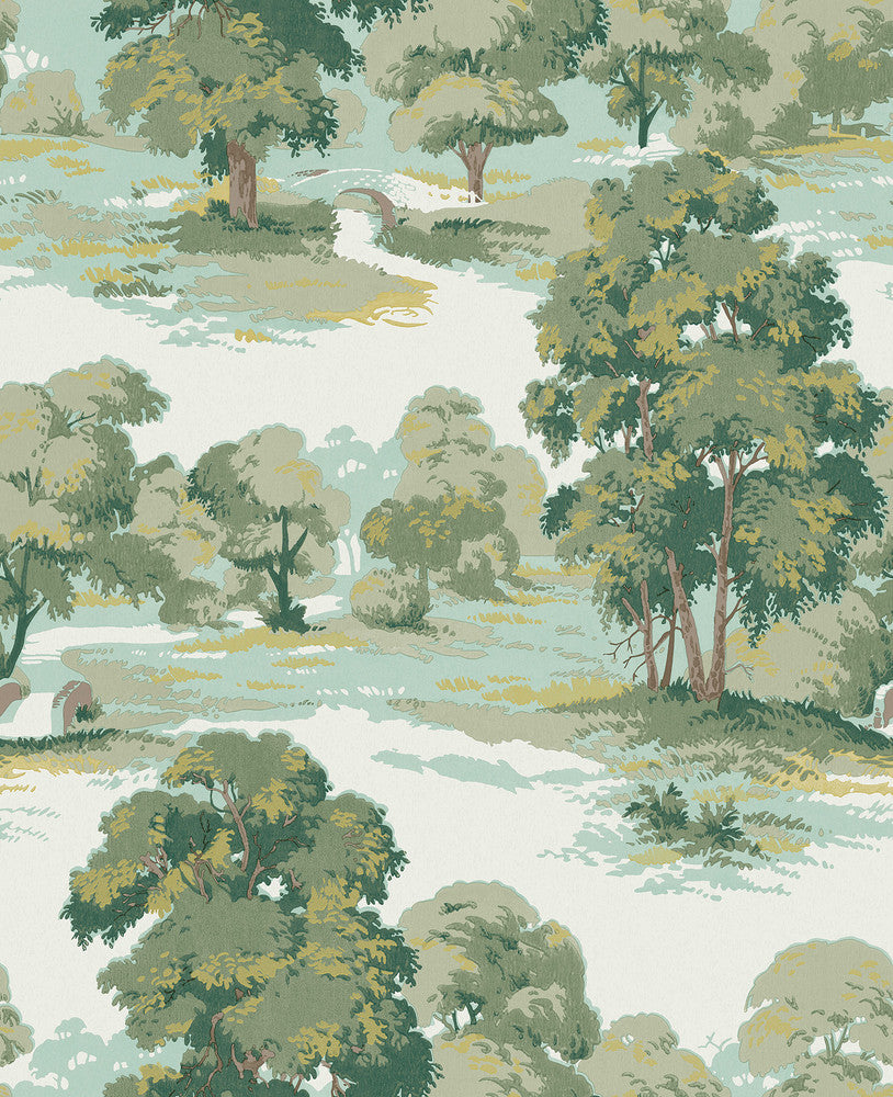 Sherwood Green Glade Wallpaper by Advantage Designer Westbury Forest Covers about 56.4 square feet 20.5-in by 33-ft long roll Unpasted 25.2 - Swanky Fabrics -