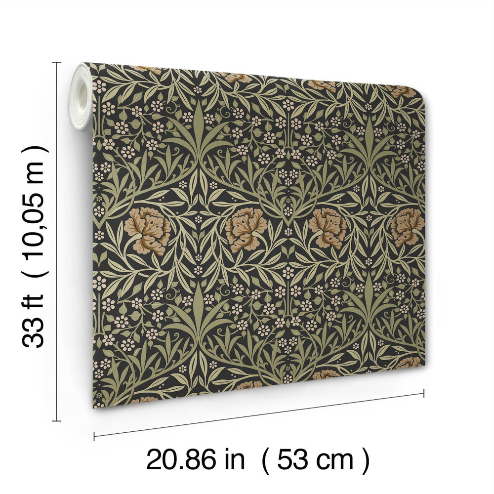 Oxford Union Black Floral Vines Wallpaper by A-Street Prints Designer