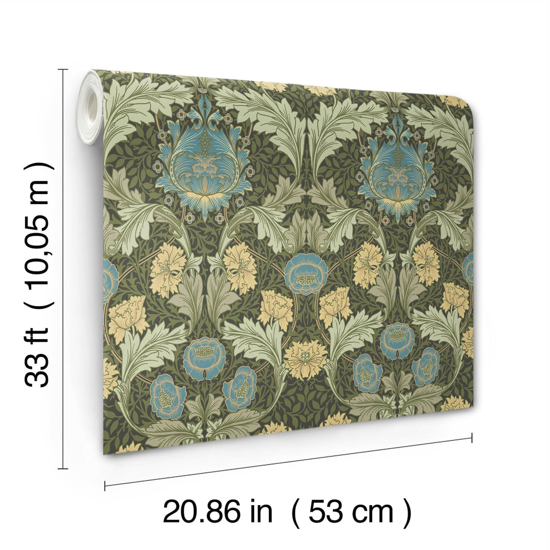 Myrtle Dark Green Floral Ogee Wallpaper by A-Street Prints Designer