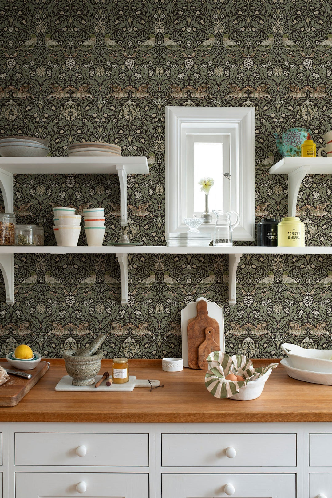 Bird Brown Floral Thicket Wallpaper by A-Street Prints Designer