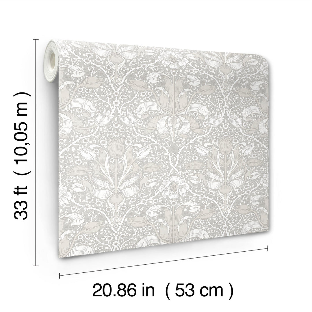 Spring Thicket Dove Tulip Damask Wallpaper by A-Street Prints Designer