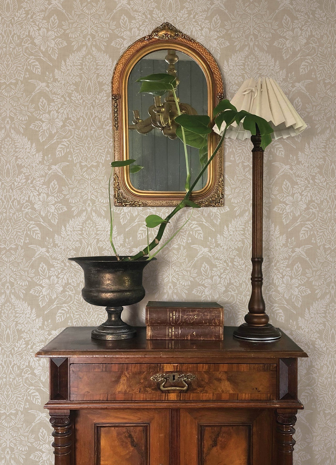 Finch Neutral Woodland Damask Wallpaper by A-Street Prints Designer