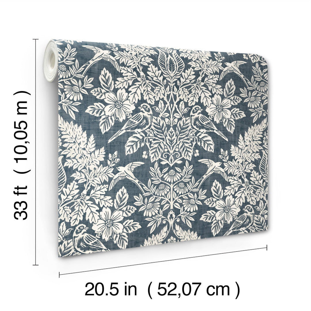 Finch Blue Woodland Damask Wallpaper by A-Street Prints Designer