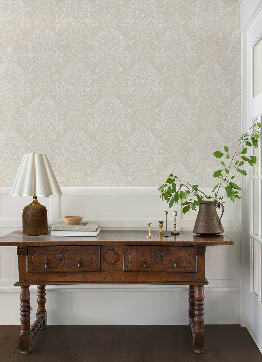 Finch Ivory Woodland Damask Wallpaper by A-Street Prints Designer
