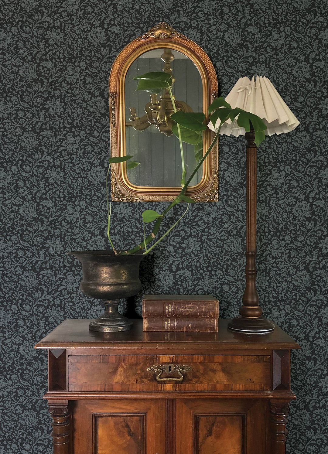 Hague Dark Blue Floral Trail Wallpaper by A-Street Prints Designer
