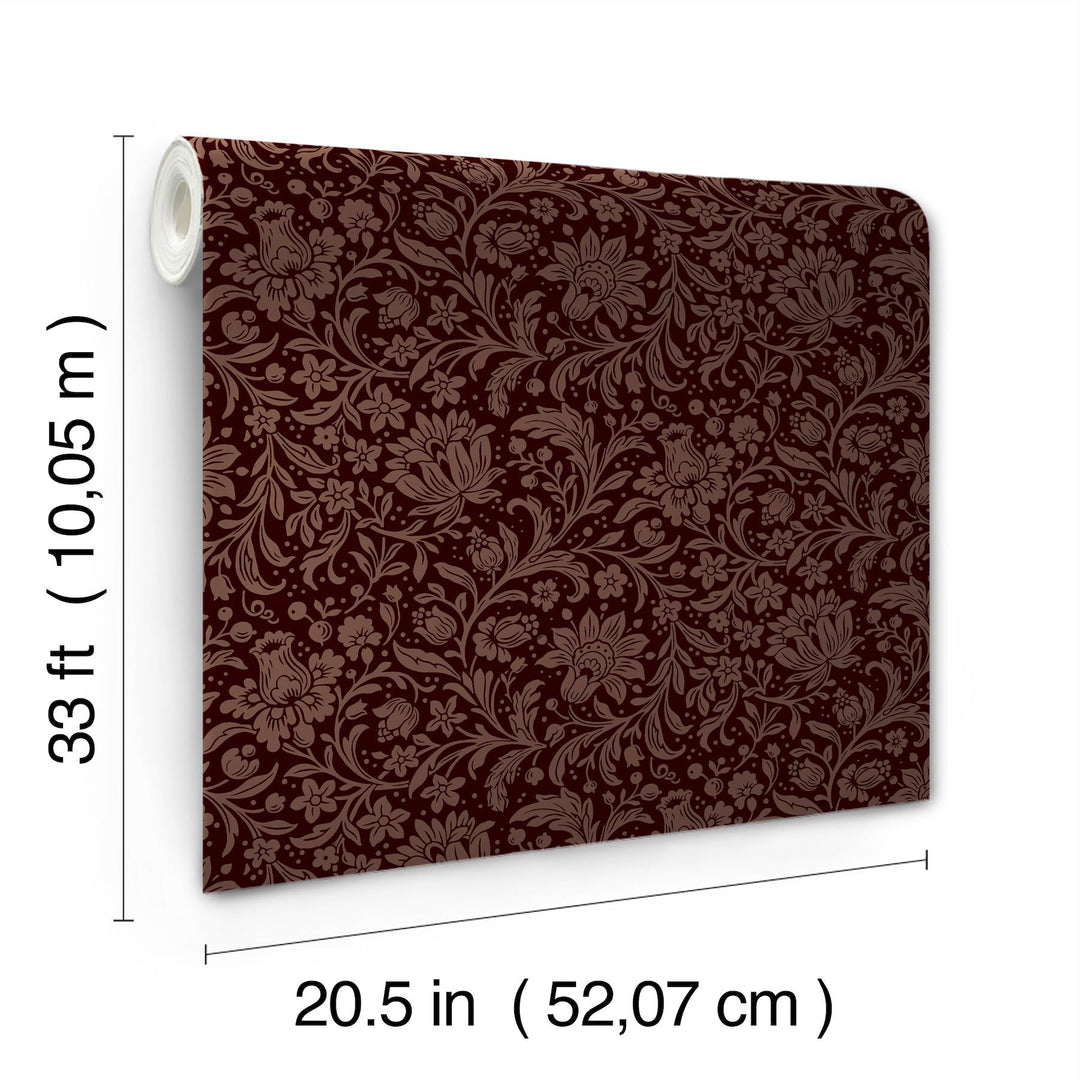 Hague Burgundy Floral Trail Wallpaper by A-Street Prints Designer