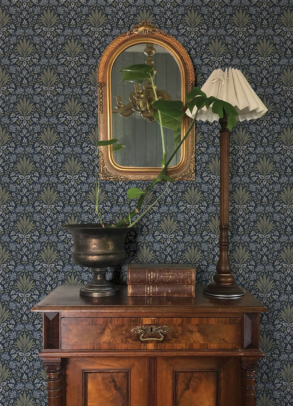 Woodbury Navy Floral Damask Wallpaper by A-Street Prints Designer