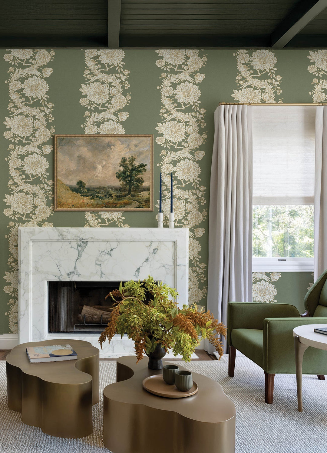 Gisela Green Floral Columns Wallpaper by A-Street Prints Designer