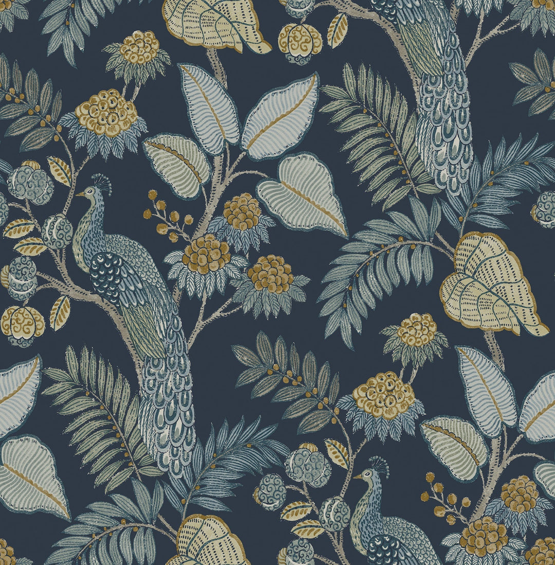 Geneva Dark Blue Peacock Paradise Wallpaper by A-Street Prints Designer