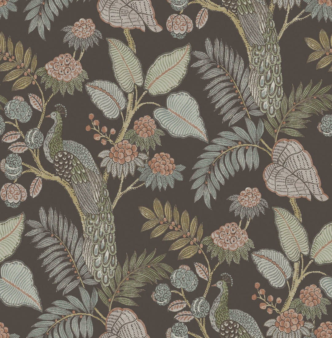 Geneva Chocolate Peacock Paradise Wallpaper by A-Street Prints Designer