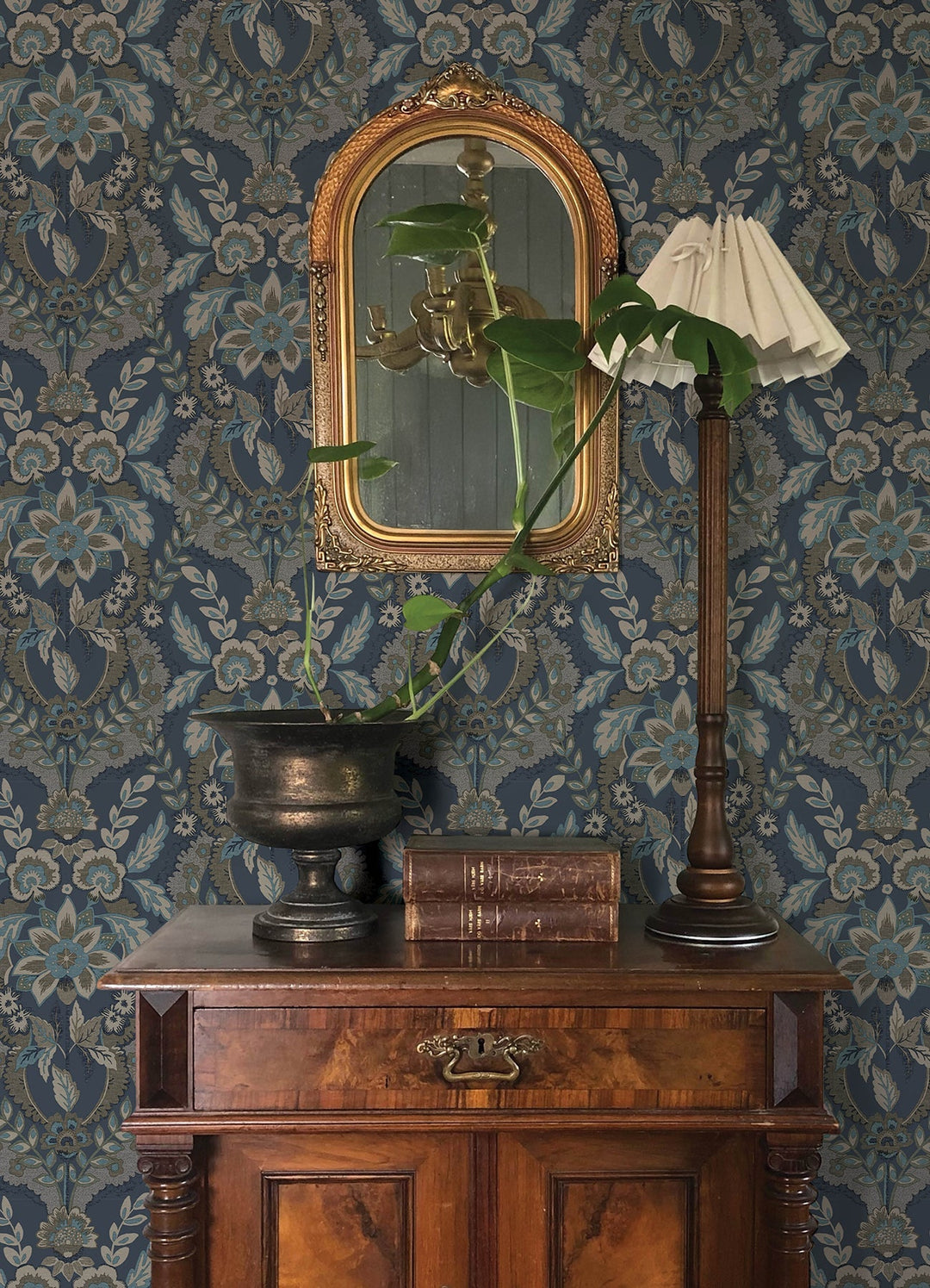 Collins Teal Damask Wallpaper by A-Street Prints Designer
