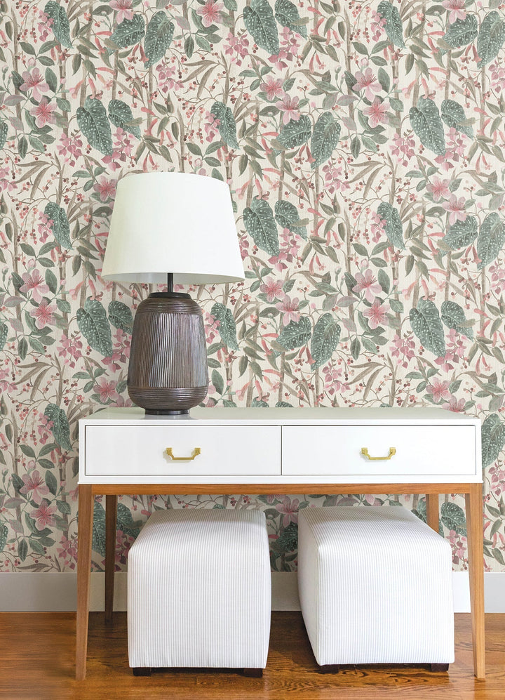 Kalina Teal Floral Fruits Wallpaper by A-Street Prints Designer