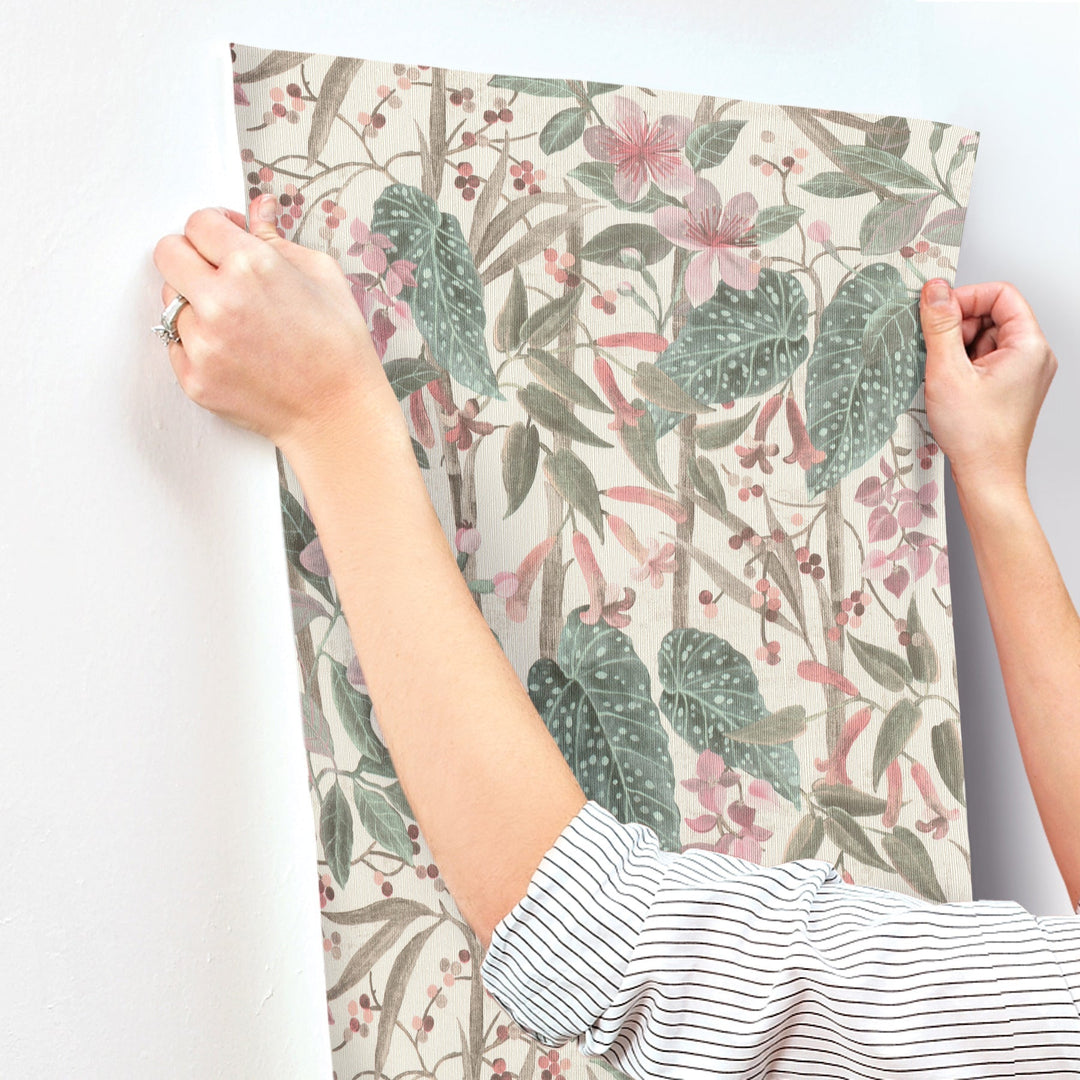 Kalina Teal Floral Fruits Wallpaper by A-Street Prints Designer