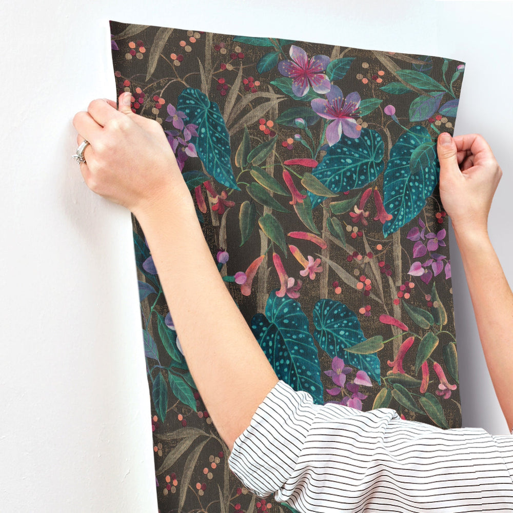 Kalina Black Floral Fruits Wallpaper by A-Street Prints Designer