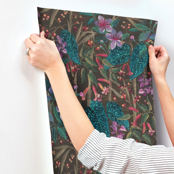 Kalina Black Floral Fruits Wallpaper by A-Street Prints Designer