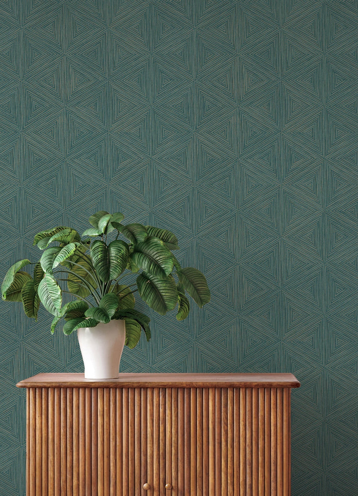Anara Teal Geo Faux Grasscloth Wallpaper by A-Street Prints Designer