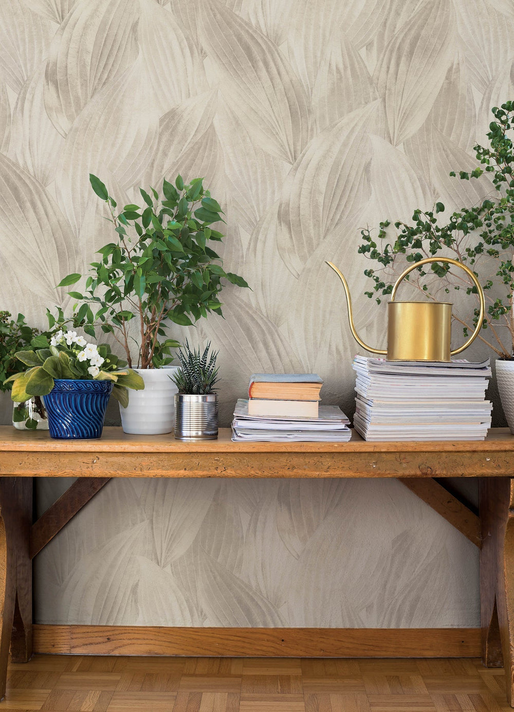 Melora Light Grey Leaf Wallpaper by A-Street Prints Designer
