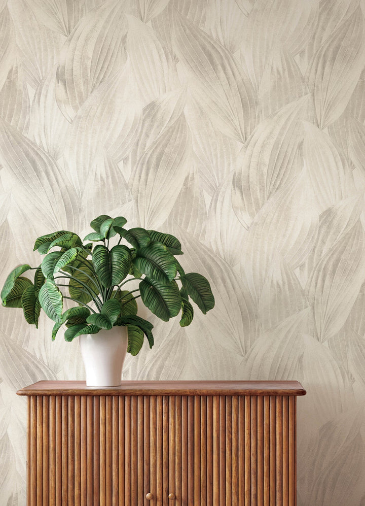 Melora Light Grey Leaf Wallpaper by A-Street Prints Designer