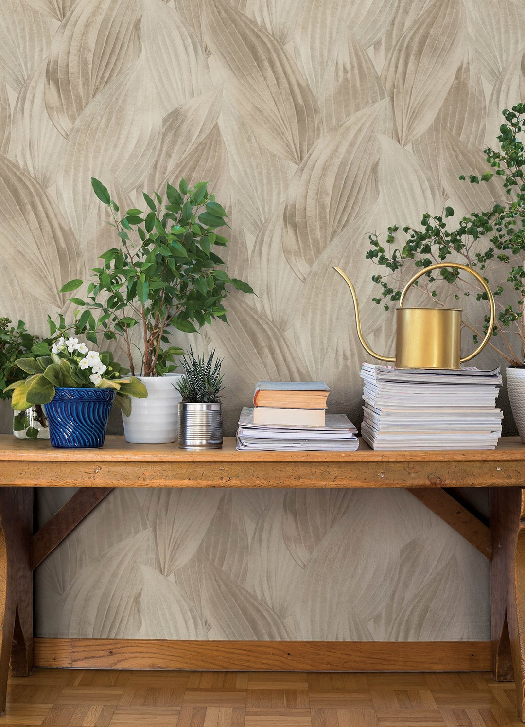 Melora Beige Leaf Wallpaper by A-Street Prints Designer