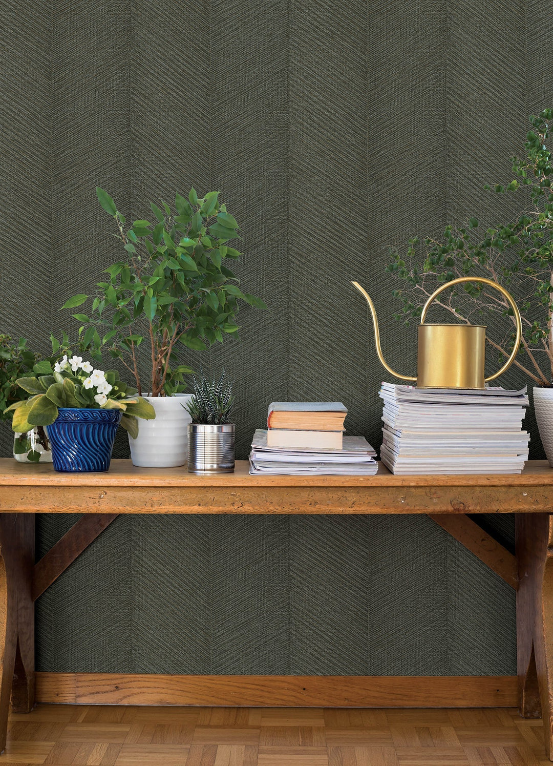 Ione Evergreen Textured Chevron Wallpaper by A-Street Prints Designer