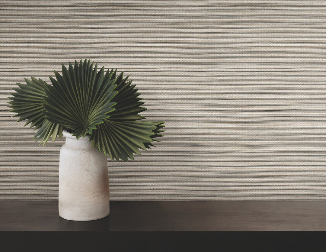 Lorn Taupe Faux Grasscloth Wallpaper by Warner Designer