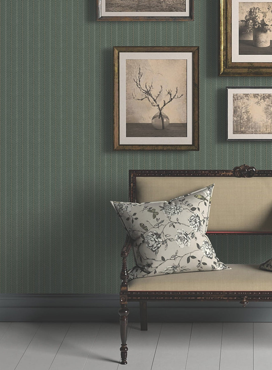 Elkan Stripe Green Herringbone Wallpaper by Ronald Redding Designer