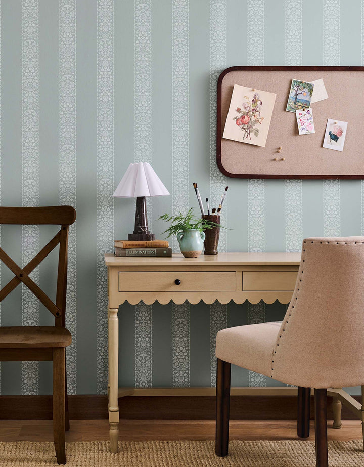 Estee Stripe Slate Wallpaper by Rifle Paper Co. Designer