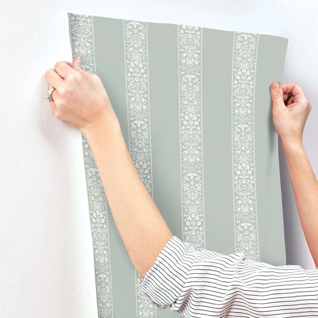 Estee Stripe Slate Wallpaper by Rifle Paper Co. Designer