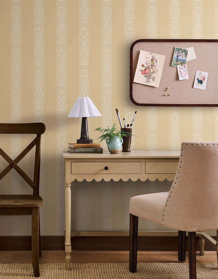 Estee Stripe Gold Wallpaper by Rifle Paper Co. Designer