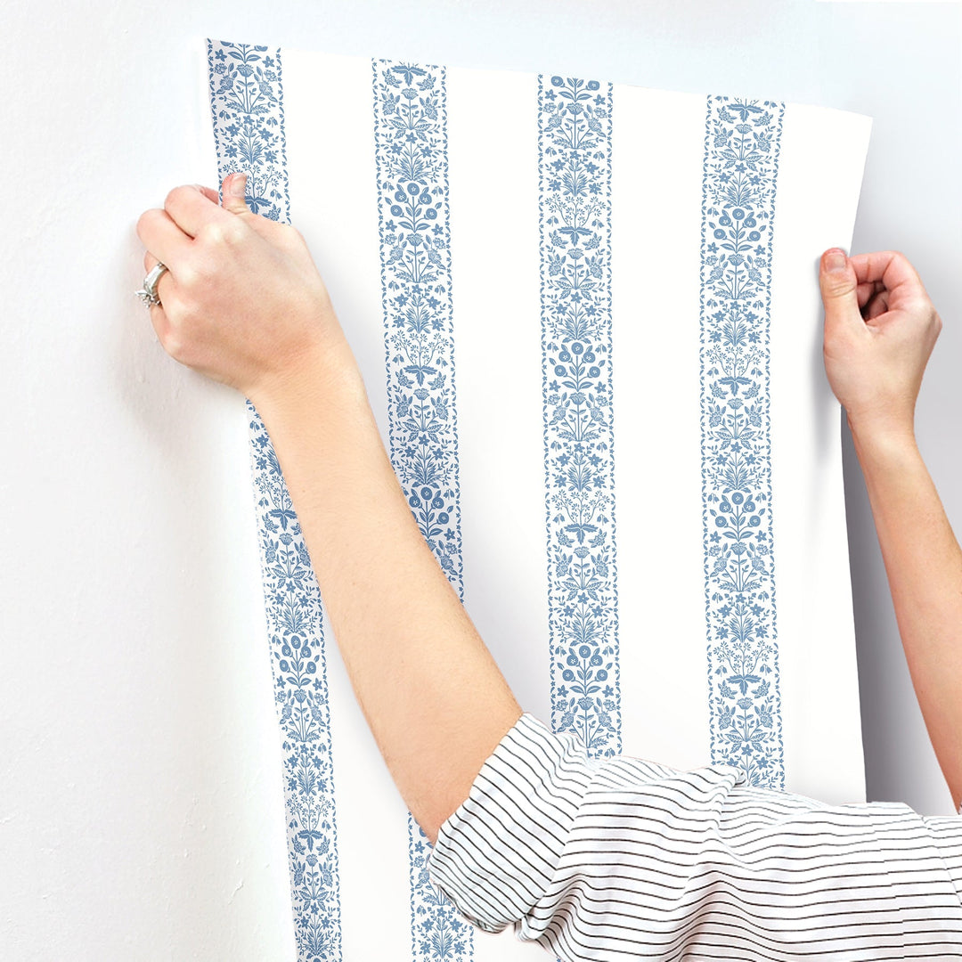 Estee Stripe Blue & White Wallpaper by Rifle Paper Co. Designer