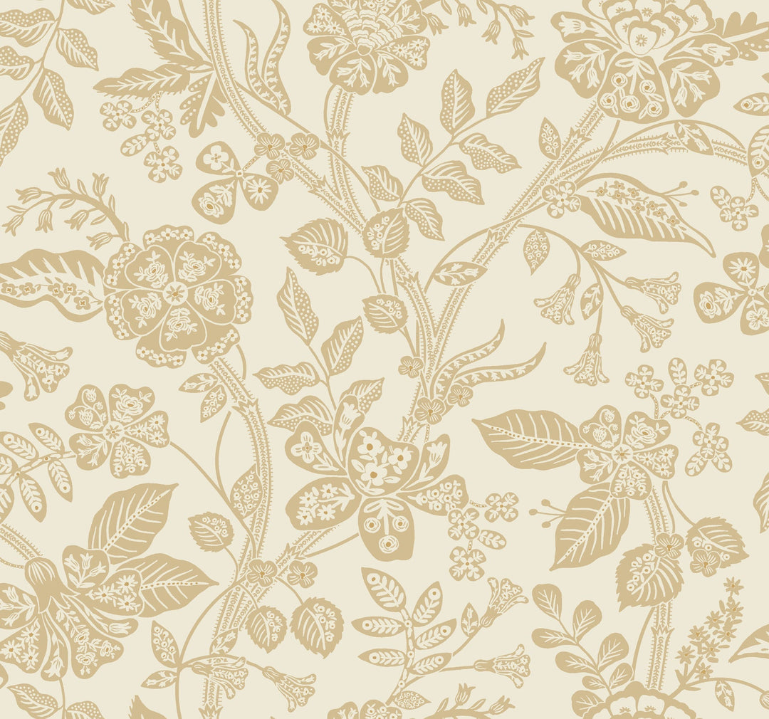 Gracie Garden Gold & Linen Wallpaper by Rifle Paper Co. Designer