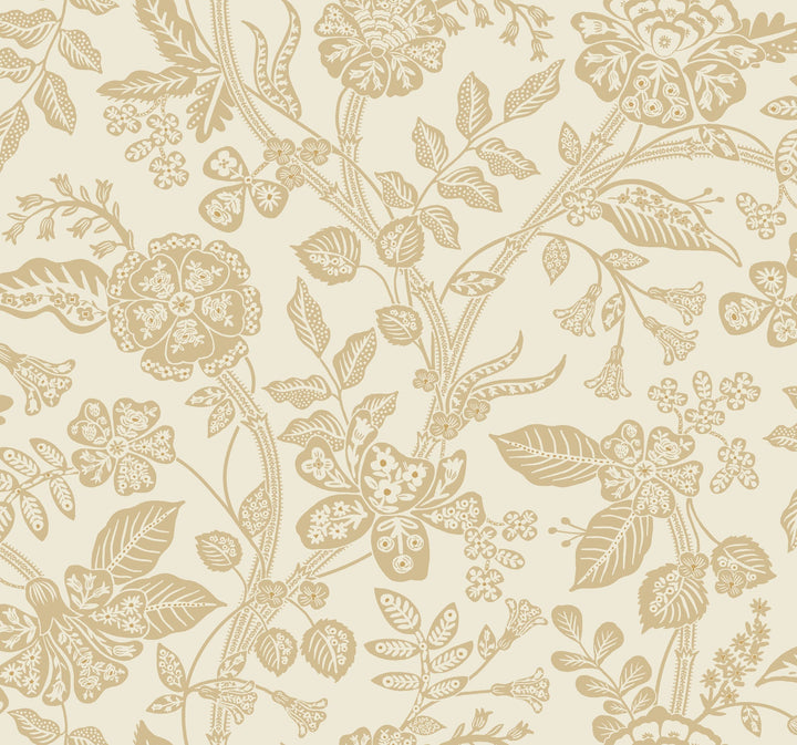 Gracie Garden Gold & Linen Wallpaper by Rifle Paper Co. Designer