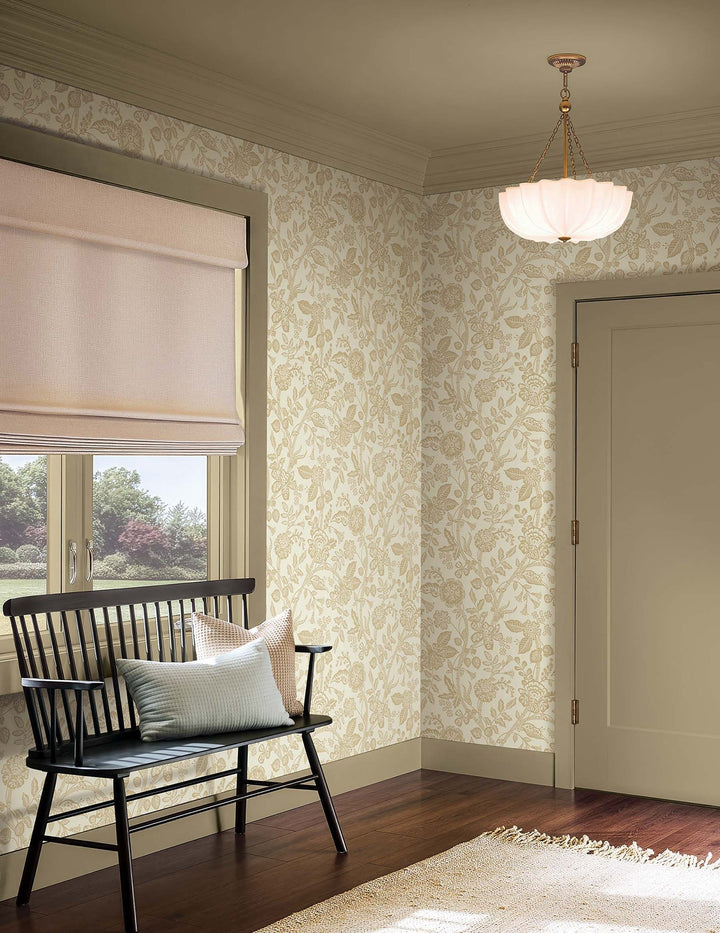 Gracie Garden Gold & Linen Wallpaper by Rifle Paper Co. Designer