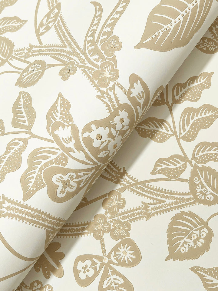 Gracie Garden Gold & Linen Wallpaper by Rifle Paper Co. Designer